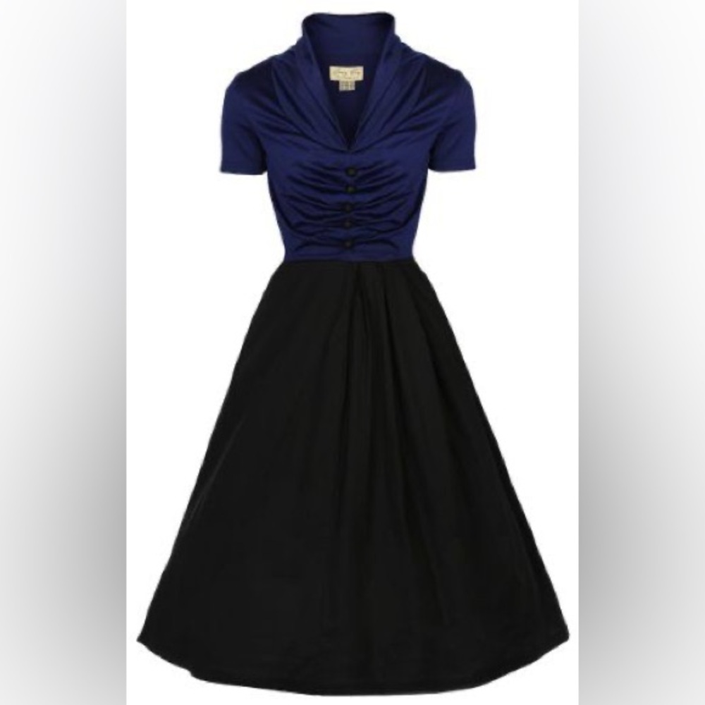 Lindy Bop Elsa Blue and Black Midi Dress